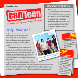 Page design of information booklet for teen cancer sufferers.