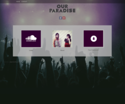 Promotional website for band with spinning images, embedded SoundCloud and buy links to iTunes.